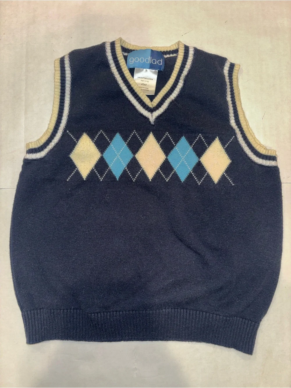 Good Lad Navy Argyle Knit Vest with Blue & Cream Diamonds